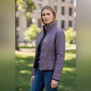 Diego M Purple Quilted Zip-Front Jacket - Women Preloved Italy Silk Dress 46